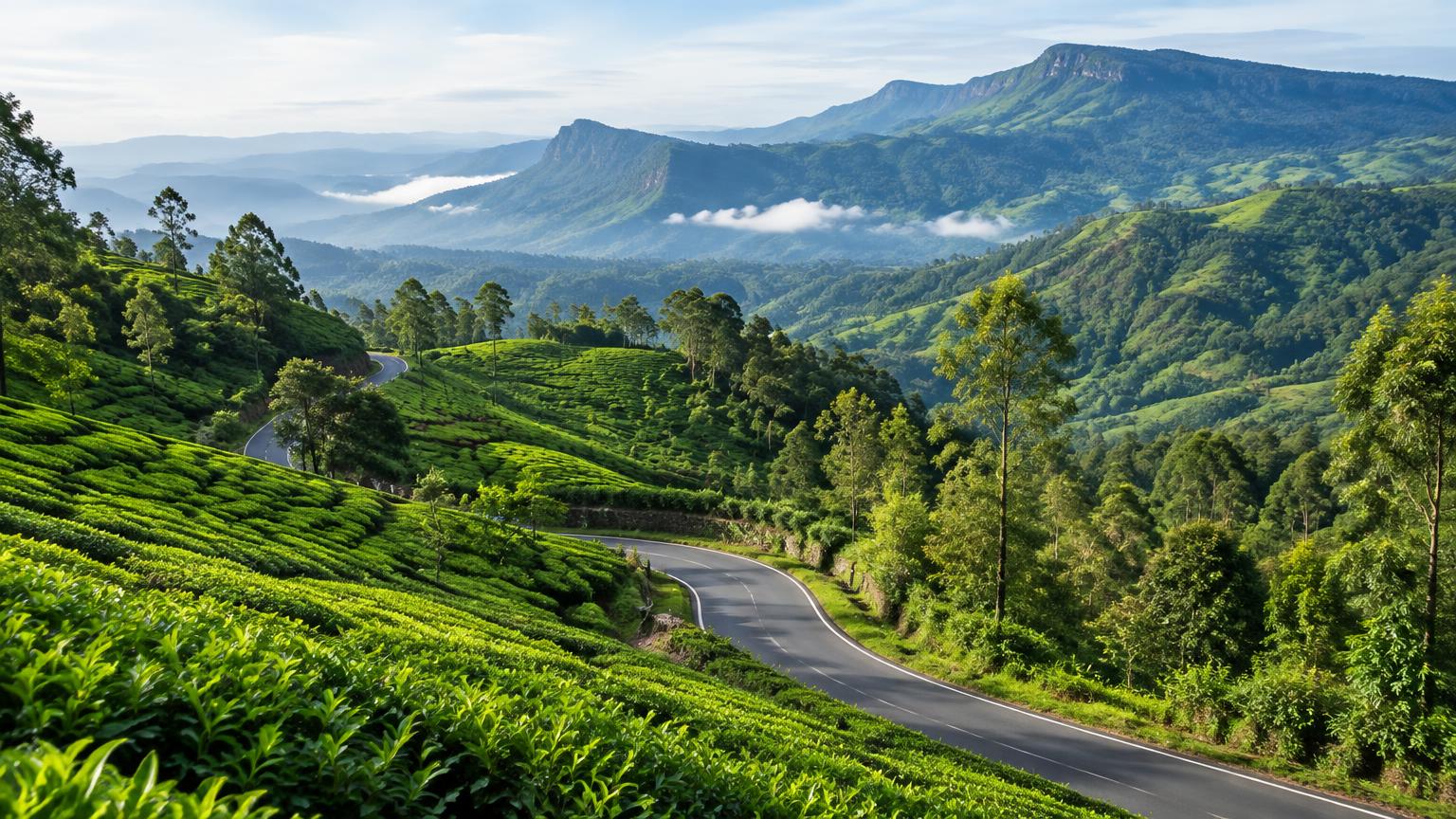 Illustrative Nilgiri mountain landscape and tea plantations near Ooty